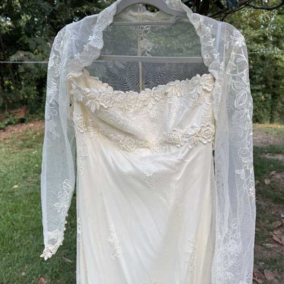 Jessica McClintock Wedding Dress 2003 Size 12 Strapless lace w/ Bolero Lace Jack - Picture 14 of 16